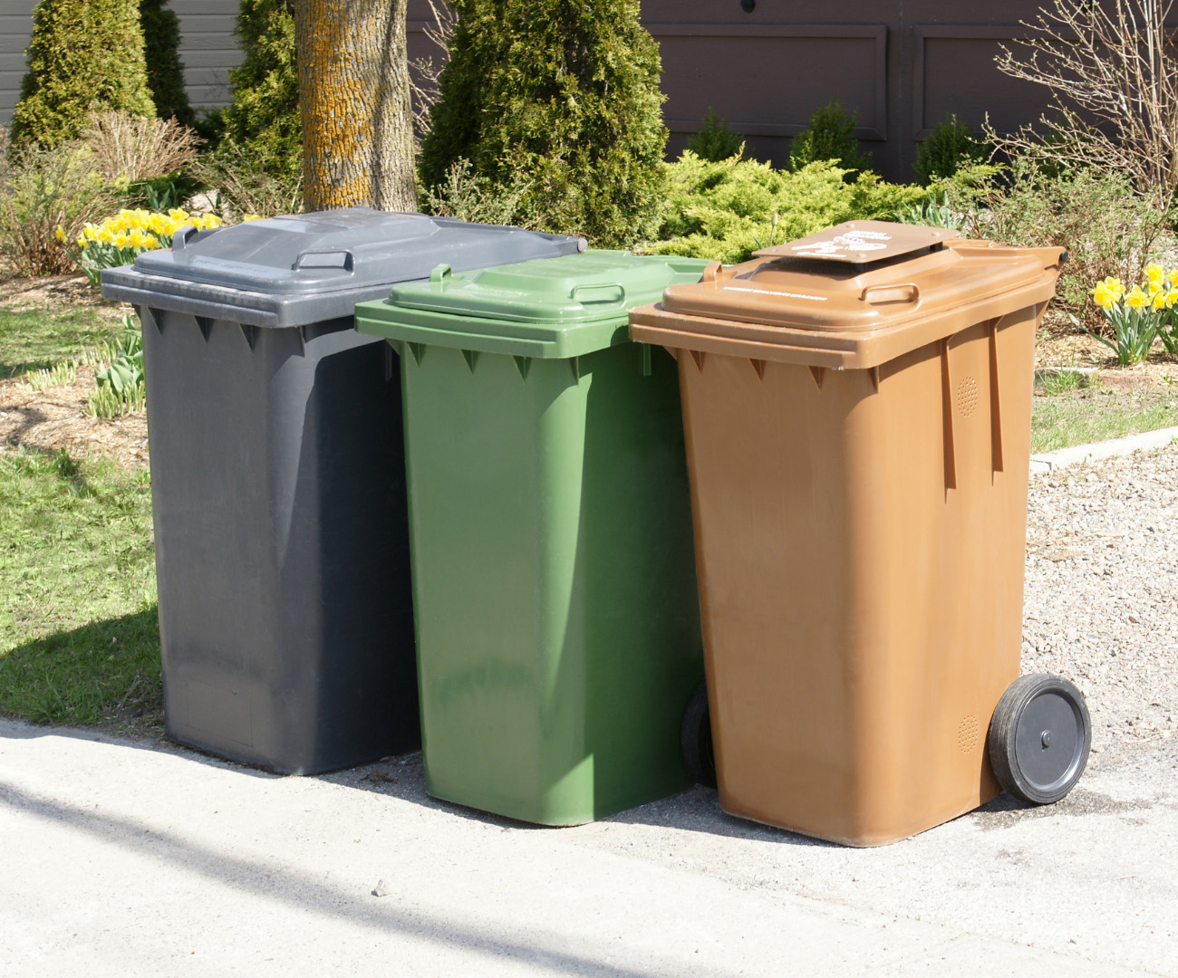 An image of bins at the bottom of a driveway
